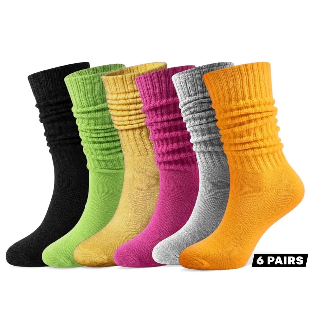 Vibrant High-Calf Slouchy Soft Casual Womens Socks 5.5-8.5 Thick Athletic 6 Pack